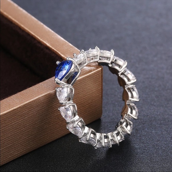 Romantic Heart 925 Silver Sapphire Ring New - Picture 6 of 6